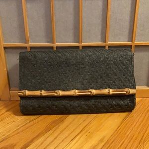 Bamboo trimmed black clutch